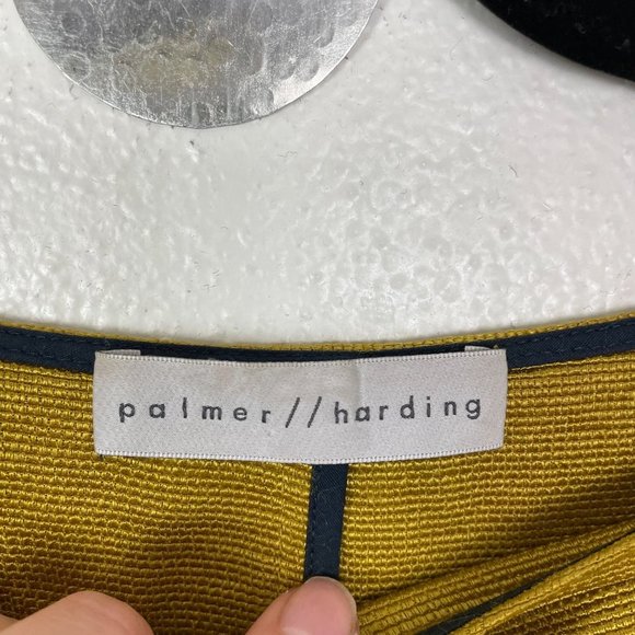 Palmer// Harding Woman's Sz 4/6 Golden‎ Yellow Slash Ruched Blouse Navy - Picture 8 of 12